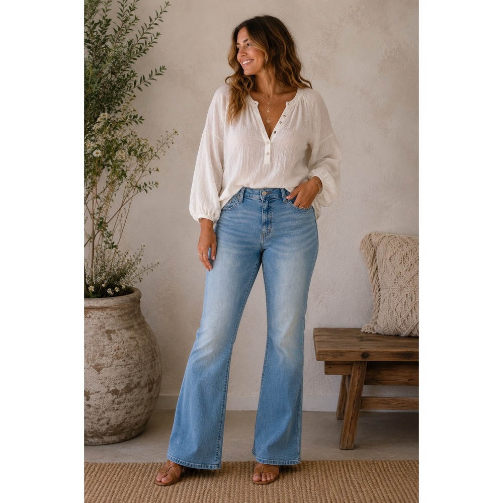 Levis 726 High Rise Flare Jeans Light Wash Denim Size 33 Womens